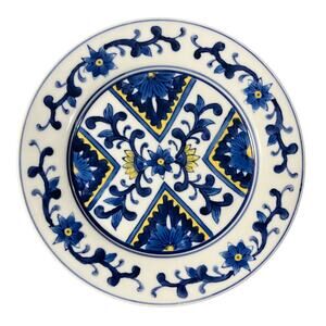 Hand Painted Italian Deruta Style Majolica Plate – Blue & Yellow Floral Ceramic